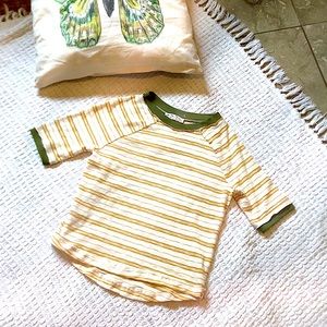 Free People We the free striped cream golden yellow& green cotton Tee Sz xs